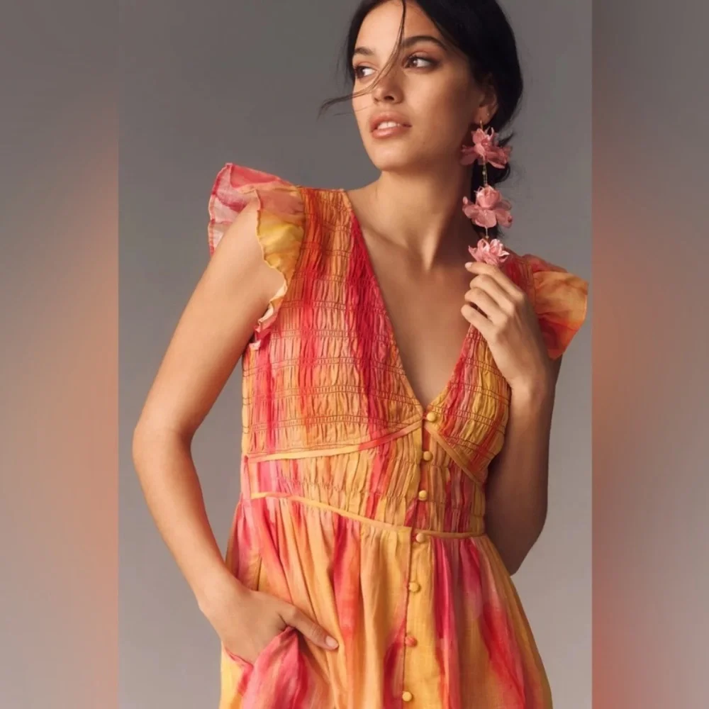 Anthropologie The Peregrine Midi Dress Pink Orange Maxi Size XS - Picture 4 of 16